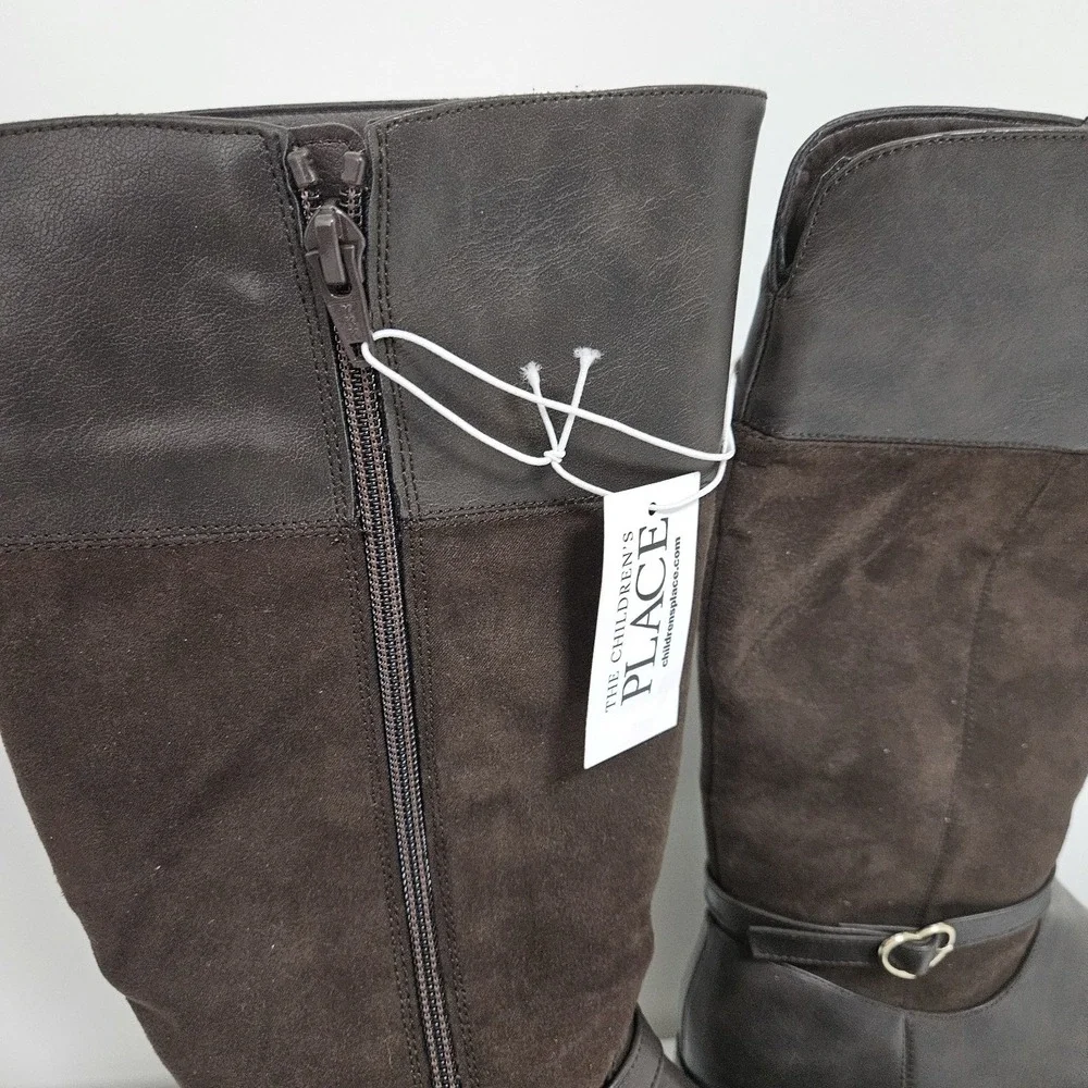 The Childrens Place Tall Boots Girls 5 Dark Brown Heart Buckle Riding Equestrian